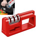 Afilador de cocina de tres etapas, multifunción, tijeras para cuchillos de cocina, piedra para afilar, 2 uds., Ordinary Cutter Head Red