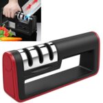 Afilador de cocina de tres etapas, multifunción, tijeras para cuchillos de cocina, piedra para afilar, 2 uds., Diamond Cutter Head Red+Black