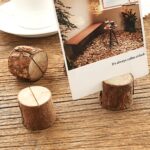 Forma de tocón de madera Banquete de boda Recepción Lugar Titular de la tarjeta Número de soporte Tabla de nombres Menú Imagen Foto Clip Titular de la tarjeta