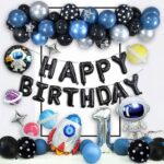 Conjunto de decoración de globos de cumpleaños con tema de astronauta, cohete de cielo estrellado, película de aluminio, decoración para fiesta infantil, Set 2