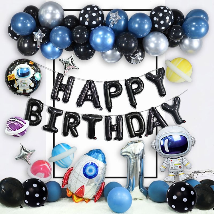 TBD0542110701.jpg Conjunto de decoración de globos de cumpleaños con tema de astronauta, cohete de cielo estrellado, película de aluminio, decoración para fiesta infantil, Set 2 - Imagen 1