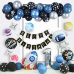 Conjunto de decoración de globos de cumpleaños con tema de astronauta, cohete de cielo estrellado, película de aluminio, decoración para fiesta infantil, Set 3