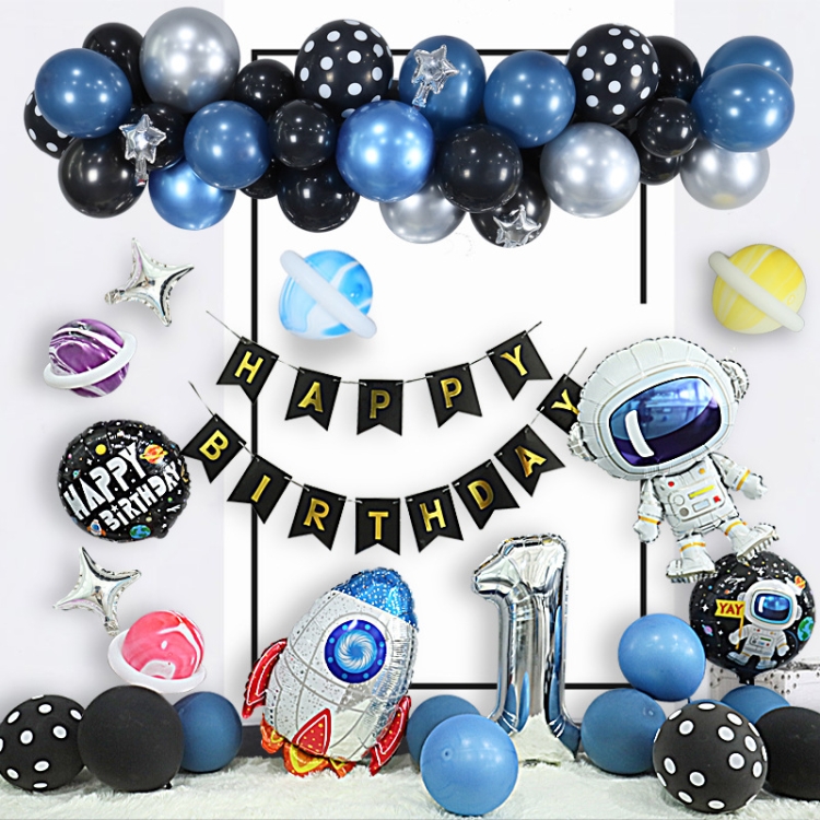 TBD0542110702.jpg Conjunto de decoración de globos de cumpleaños con tema de astronauta, cohete de cielo estrellado, película de aluminio, decoración para fiesta infantil, Set 3 - Imagen 1