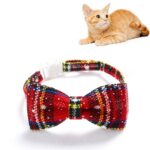 5 uds copo de nieve Navidad rojo cuadros ajustable mascota pajarita Collar lazo nudo gato perro Collar, S 17-30cm Big Bowknot