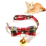 5 uds copo de nieve Navidad rojo cuadros ajustable mascota pajarita Collar lazo nudo gato perro Collar, S 17-30cm Small Bowknot With Bell