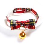 5 uds copo de nieve Navidad rojo cuadros ajustable mascota pajarita Collar lazo nudo gato perro Collar, S 17-30cm Small Bowknot With Bell - Imagen 2