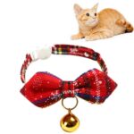 5 uds copo de nieve Navidad rojo cuadros ajustable mascota pajarita Collar lazo nudo gato perro Collar, S 17-30cm Pointed Bowknot With Bell