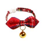 5 uds copo de nieve Navidad rojo cuadros ajustable mascota pajarita Collar lazo nudo gato perro Collar, S 17-30cm Pointed Bowknot With Bell - Imagen 2