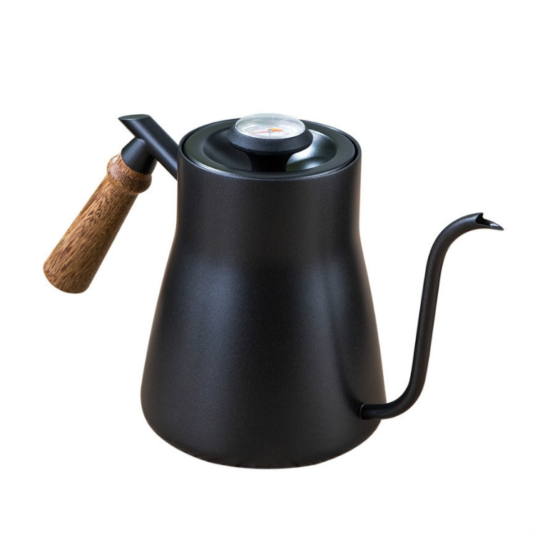 TBD0544944502.jpg Cafetera de acero inoxidable 304, cafetera con mango de madera, tetera delgada de boca larga de teflón, With Thermometer - Imagen 1