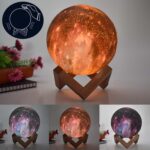 Lámpara de luna 3D Lámpara de mesa de regalo para niños Luz de noche LED de cielo estrellado pintado, 8cm Pat Control 3-colors 1W