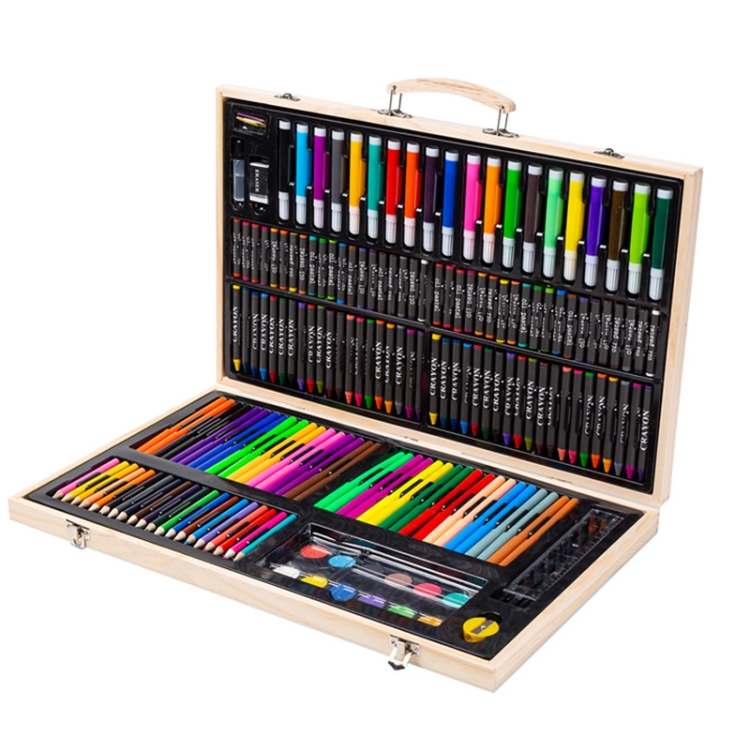 TBD0545442201.jpg Caja de madera de pintura, conjunto de bolígrafos coloridos, útiles escolares para bellas artes para niños, 180 in 1 - Imagen 1