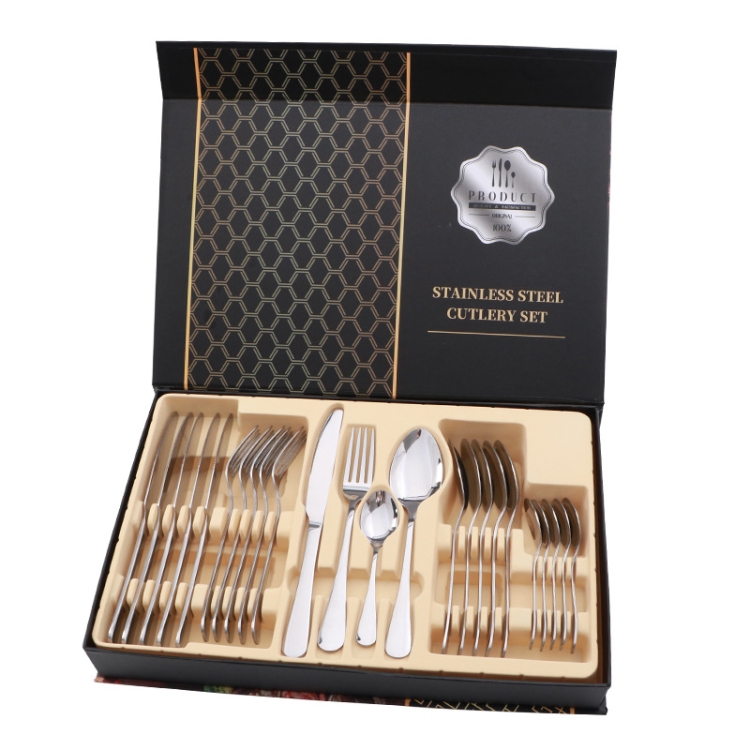 TBD0546274901.jpg Juego de regalo de cubiertos de carne occidental de vajilla de acero inoxidable 24 en 1, Silver - Imagen 1