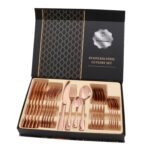 Juego de regalo de cubiertos de carne occidental de vajilla de acero inoxidable 24 en 1, Rose Gold