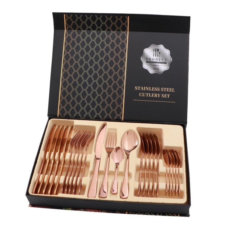 TBD0546274903.jpg Juego de regalo de cubiertos de carne occidental de vajilla de acero inoxidable 24 en 1, Rose Gold - Imagen 1