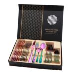 Juego de regalo de cubiertos de carne occidental de vajilla de acero inoxidable 24 en 1, Rainbow Color
