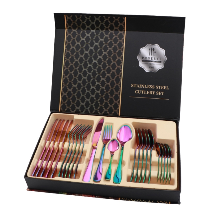 TBD0546274904.jpg Juego de regalo de cubiertos de carne occidental de vajilla de acero inoxidable 24 en 1, Rainbow Color - Imagen 1