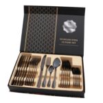 Juego de regalo de cubiertos de carne occidental de vajilla de acero inoxidable 24 en 1, Black