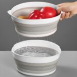 Cesta de lavado de drenaje plegable de doble capa, cesta de almacenamiento de cocina, frutas y verduras frescas, 2 juegos, Large (Grey)