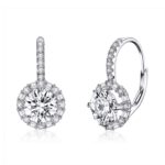 Pendientes colgantes redondos de circonita de plata de ley 925