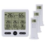 Termómetro e higrómetro inalámbricos multifunción de tres arrastres Termómetro de alta precisión para interiores y exteriores con alarma de color, Wireless Thermometer