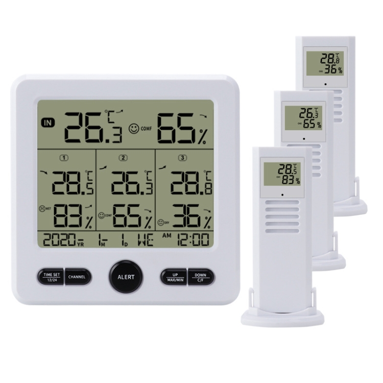TBD0551591401A.jpg Termómetro e higrómetro inalámbricos multifunción de tres arrastres Termómetro de alta precisión para interiores y exteriores con alarma de color, Wireless Thermometer - Imagen 1