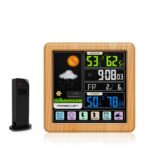 TS-3310 Reloj meteorológico inalámbrico Reloj de pantalla a color multifuncional Termómetro de pantalla táctil creativo para el hogar, Wood Grain