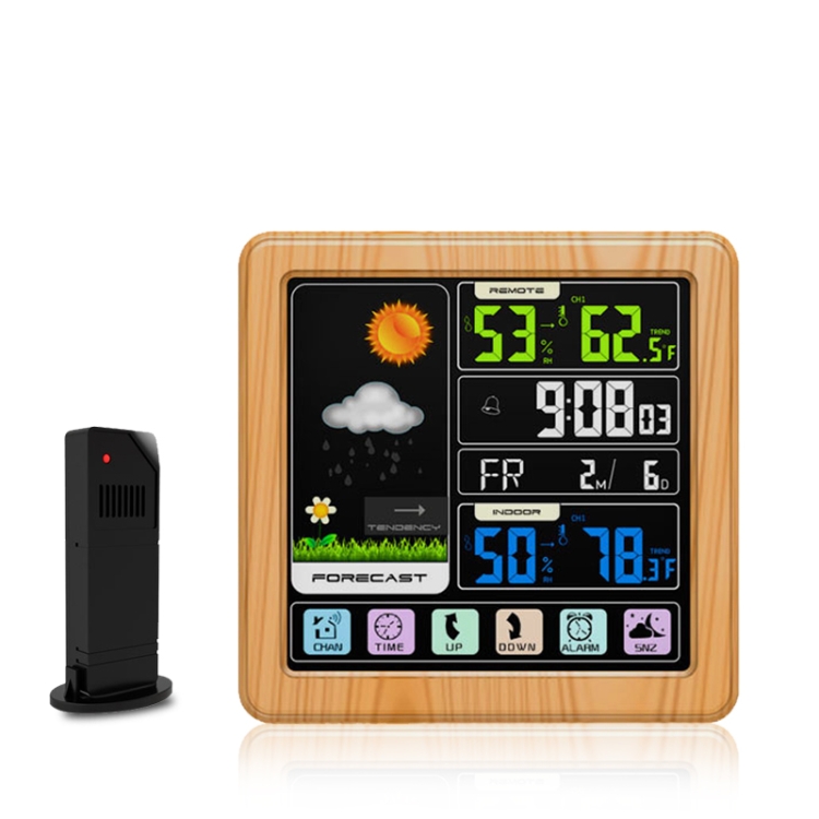 TBD0551752401.jpg TS-3310 Reloj meteorológico inalámbrico Reloj de pantalla a color multifuncional Termómetro de pantalla táctil creativo para el hogar, Wood Grain - Imagen 1