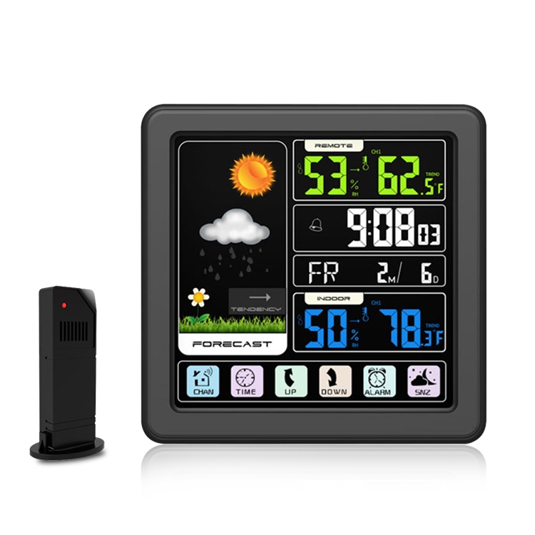 TBD0551752402.jpg TS-3310 Reloj meteorológico inalámbrico Reloj de pantalla a color multifuncional Termómetro de pantalla táctil creativo para el hogar, Black - Imagen 1