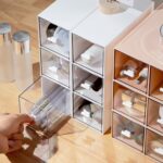 Cajón de escritorio, caja de almacenamiento, cosméticos, oficina, papelería para estudiantes, bolígrafo, dormitorio, estante de escritorio de tres rejillas, Ivory White - Imagen 3