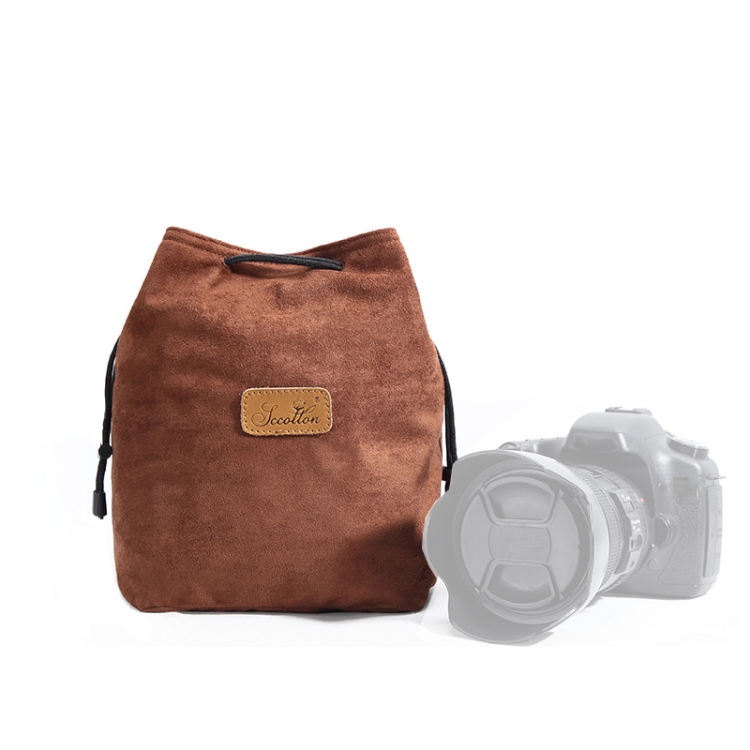 TBD0557327104.jpg S.C.COTTON Liner Bolsa para lentes SLR portátil con protección digital a prueba de golpes Bolsa para cámara micro individual, Square Brown L - Imagen 1