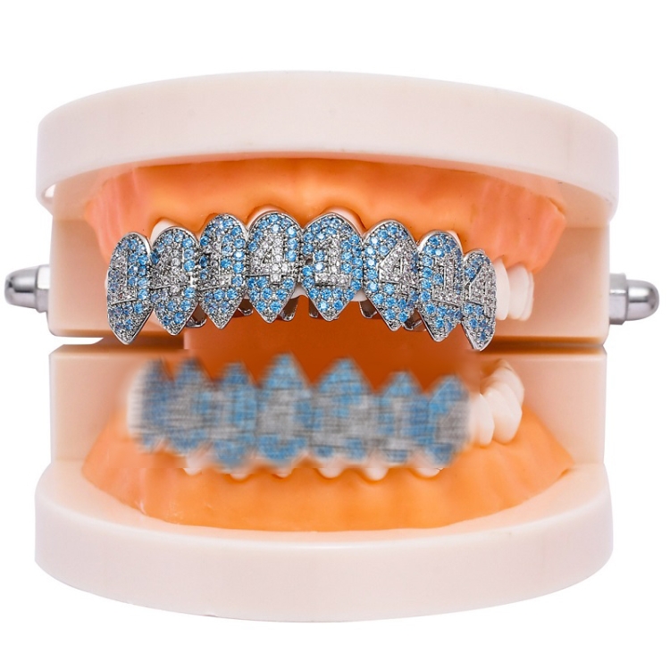 TBD0557783103.jpg Tirantes Hip Hop Halloween Vampire 8 Zircon, Platinum Upper Teeth - Imagen 1