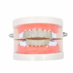Accesorios de Halloween Tirantes de hip-hop de circonio con microincrustaciones, Gold Upper Teeth