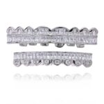 8 dientes cuadrados de circonio dientes de oro tirantes de hip hop, Silver Suit - Imagen 2