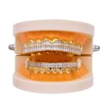 8 dientes cuadrados de circonio dientes de oro tirantes de hip hop, Gold Suit