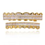 8 dientes cuadrados de circonio dientes de oro tirantes de hip hop, Gold Suit - Imagen 2