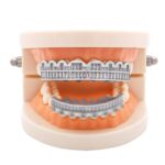 8 dientes cuadrados de circonio dientes de oro tirantes de hip hop, Silver Upper Teeth