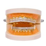 8 dientes cuadrados de circonio dientes de oro tirantes de hip hop, Gold Upper Teeth
