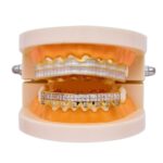 8 dientes cuadrados de circonio dientes de oro tirantes de hip hop, Gold Lower Teeth