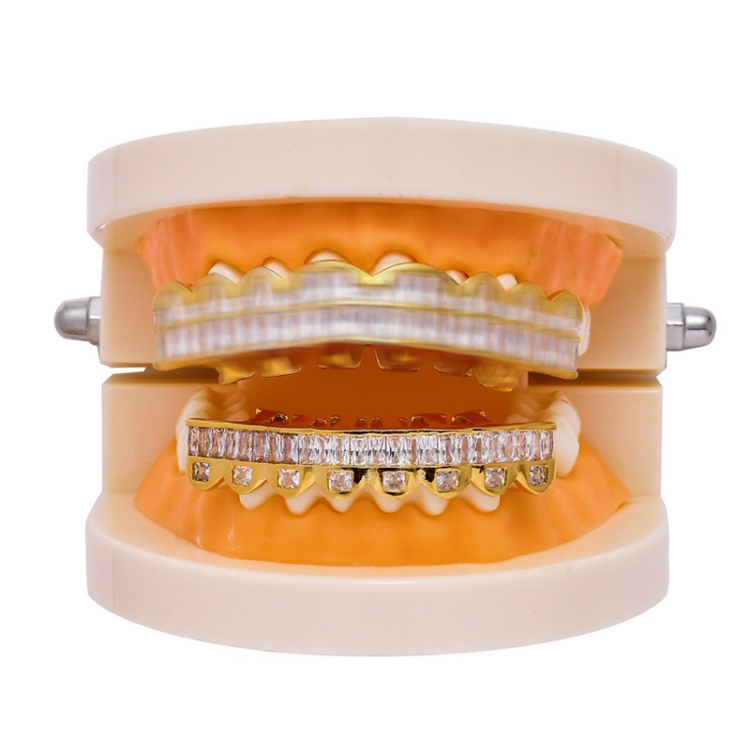 TBD0558081206.jpg 8 dientes cuadrados de circonio dientes de oro tirantes de hip hop, Gold Lower Teeth - Imagen 1