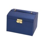 Caja de almacenamiento de joyas tipo cajonera de cuero de tres capas, caja para pendientes con cerradura, Three-Layer (Navy Blue) - Imagen 2