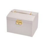 Caja de almacenamiento de joyas tipo cajonera de cuero de tres capas, caja para pendientes con cerradura, Three-Layer (Creamy White) - Imagen 2