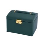 Caja de almacenamiento de joyas tipo cajonera de cuero de tres capas, caja para pendientes con cerradura, Three-Layer (Dark Green) - Imagen 2