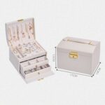 Caja de almacenamiento de joyas tipo cajonera de cuero de tres capas, caja para pendientes con cerradura, Three-Layer (Navy Blue) - Imagen 3