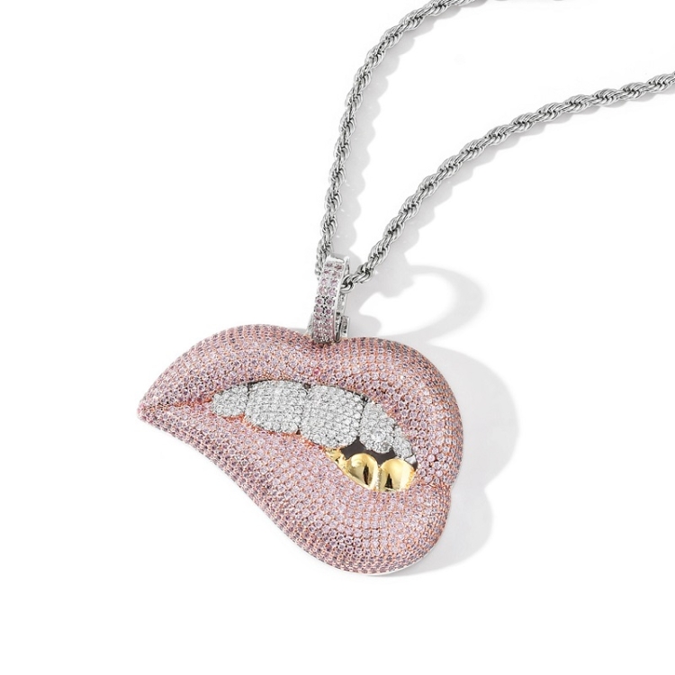 TBD0558082601.jpg Collar de circón con microconjunto de colgante de hip hop para morderse los labios sexy, 3mm x 60cm - Imagen 1