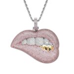 Collar de circón con microconjunto de colgante de hip hop para morderse los labios sexy, 3mm x 60cm - Imagen 2