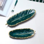 Plato de postre de cerámica Phnom Penh, plato de plumas, hoja de plátano, bandeja de almacenamiento de frutos secos, tamaño:, Large (Bright Emerald) - Imagen 2