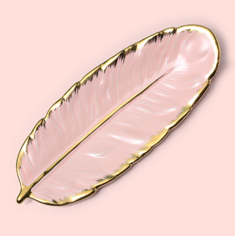TBD0558083703.jpg Plato de postre de cerámica Phnom Penh, plato de plumas, hoja de plátano, bandeja de almacenamiento de frutos secos, tamaño:, Large (Bright Peach Pink) - Imagen 1