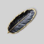 Plato de postre de cerámica Phnom Penh, plato de plumas, hoja de plátano, bandeja de almacenamiento de frutos secos, tamaño:, Small (Matte  Black)