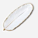 Plato de postre de cerámica Phnom Penh, plato de plumas, hoja de plátano, bandeja de almacenamiento de frutos secos, tamaño:, Large (Matte White)