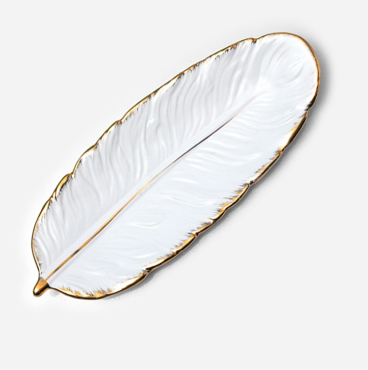 TBD0558083707.jpg Plato de postre de cerámica Phnom Penh, plato de plumas, hoja de plátano, bandeja de almacenamiento de frutos secos, tamaño:, Large (Matte White) - Imagen 1